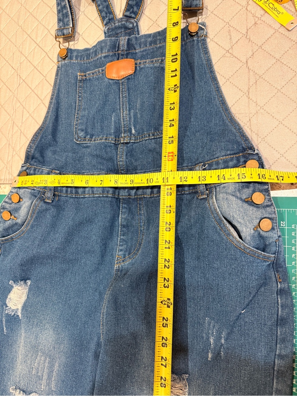 Distressed Denim Overalls Medium Wash Boyfriend Utility Boho - Picture 4 of 9